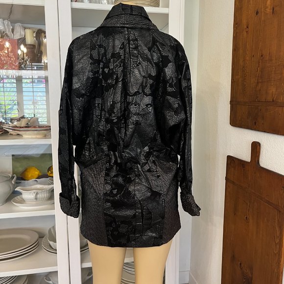 casadei collection multi textured fabric snap front closure Black Jacket - Picture 2 of 9